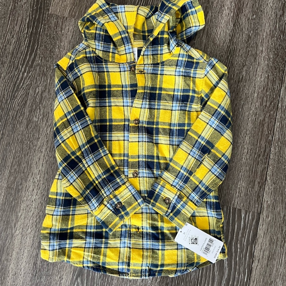 NWT - Carter’s - Button Down Plaid Hooded Shirt‎